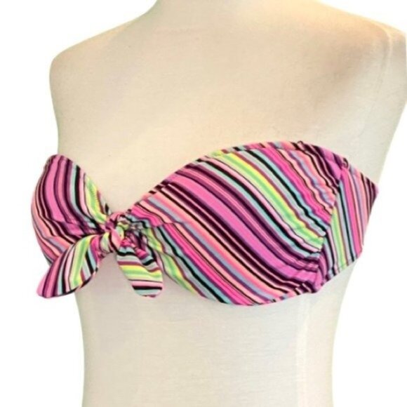 Victoria's Secret Candy Cane Striped Multicolor Knotted Bikini Top Size Large - Picture 2 of 5